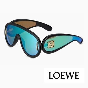 NWT - LOEWE x Paula's Ibiza Mask Sunglasses - Black Shield - Blue Green Mirror